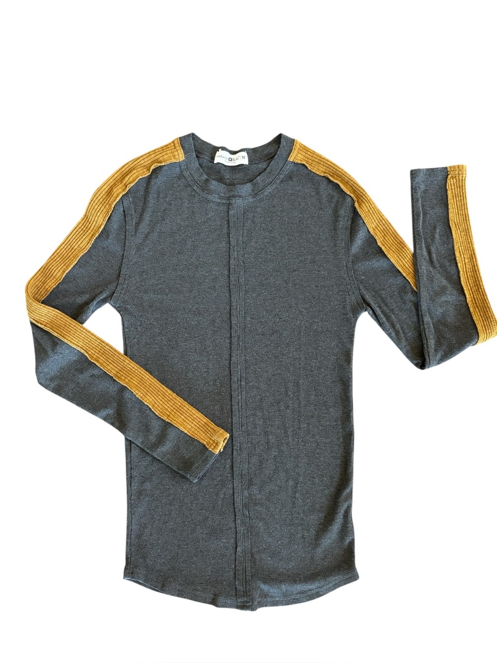 Natural Life Charcoal Gray Long Sleeve Thermal CrewNeck Shirt Arm Stripes Size M